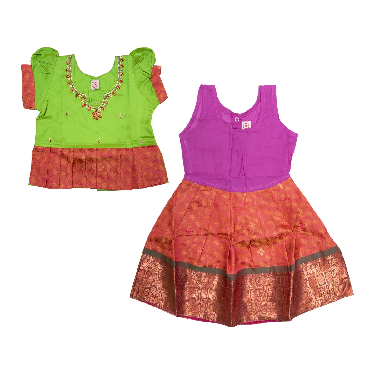 Pattu Pavadai Sattai Pair - Size 0 | Jacquard Skirt And Top/Traditional Dress For Baby Girls/ Assorted Colour - Image 12