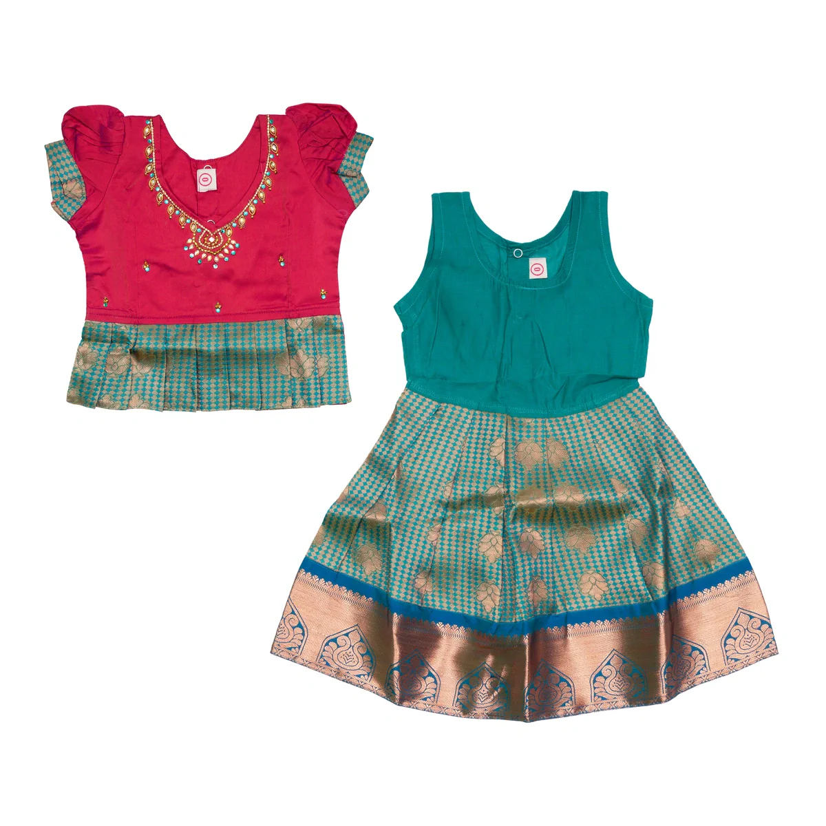 Pattu Pavadai Sattai Pair - Size 0 | Jacquard Skirt And Top/Traditional Dress For Baby Girls/ Assorted Colour - Image 13