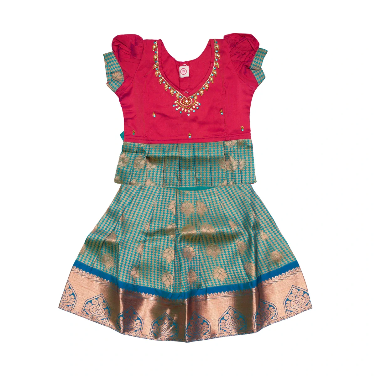Pattu Pavadai Sattai Pair - Size 0 | Jacquard Skirt And Top/Traditional Dress For Baby Girls/ Assorted Colour - Image 3