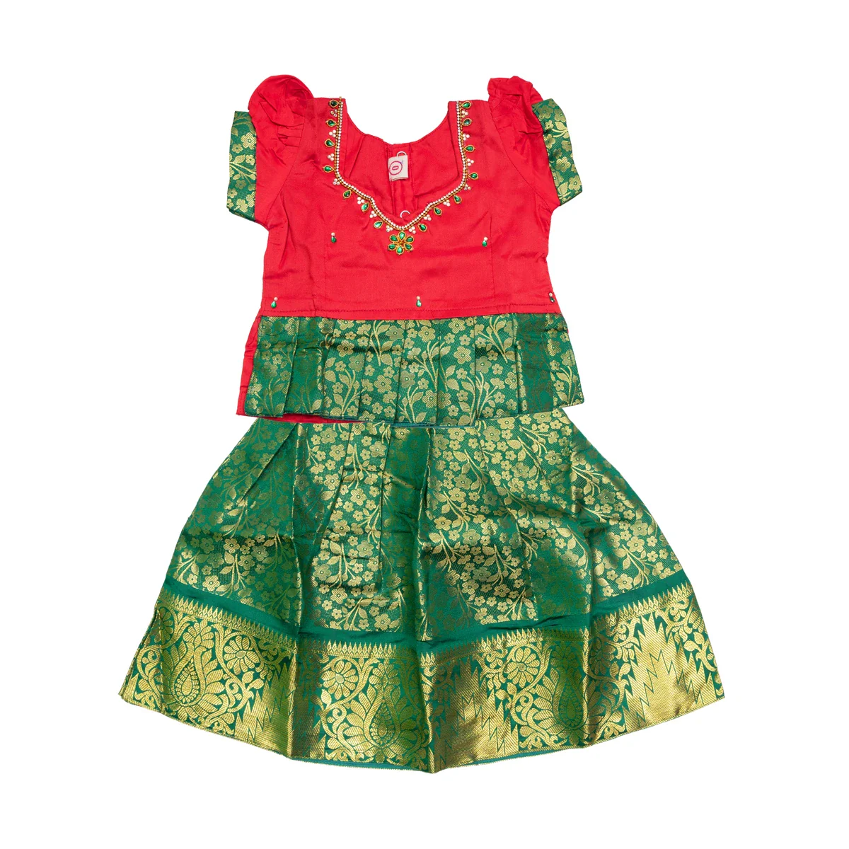 Pattu Pavadai Sattai Pair - Size 0 | Jacquard Skirt And Top/Traditional Dress For Baby Girls/ Assorted Colour - Image 4