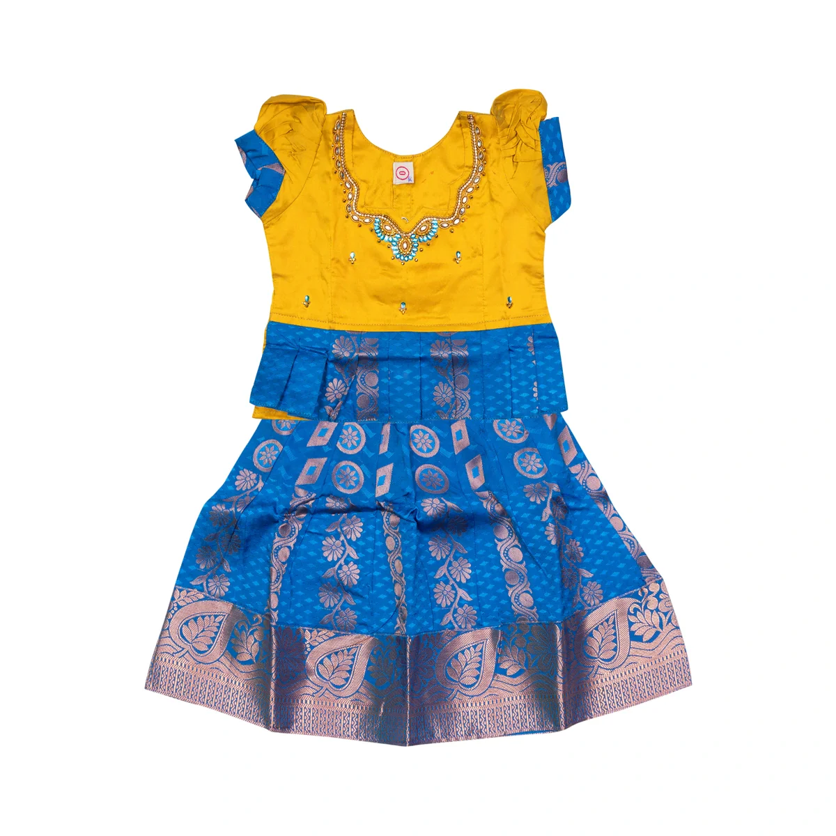 Pattu Pavadai Sattai Pair - Size 0 | Jacquard Skirt And Top/Traditional Dress For Baby Girls/ Assorted Colour - Image 5