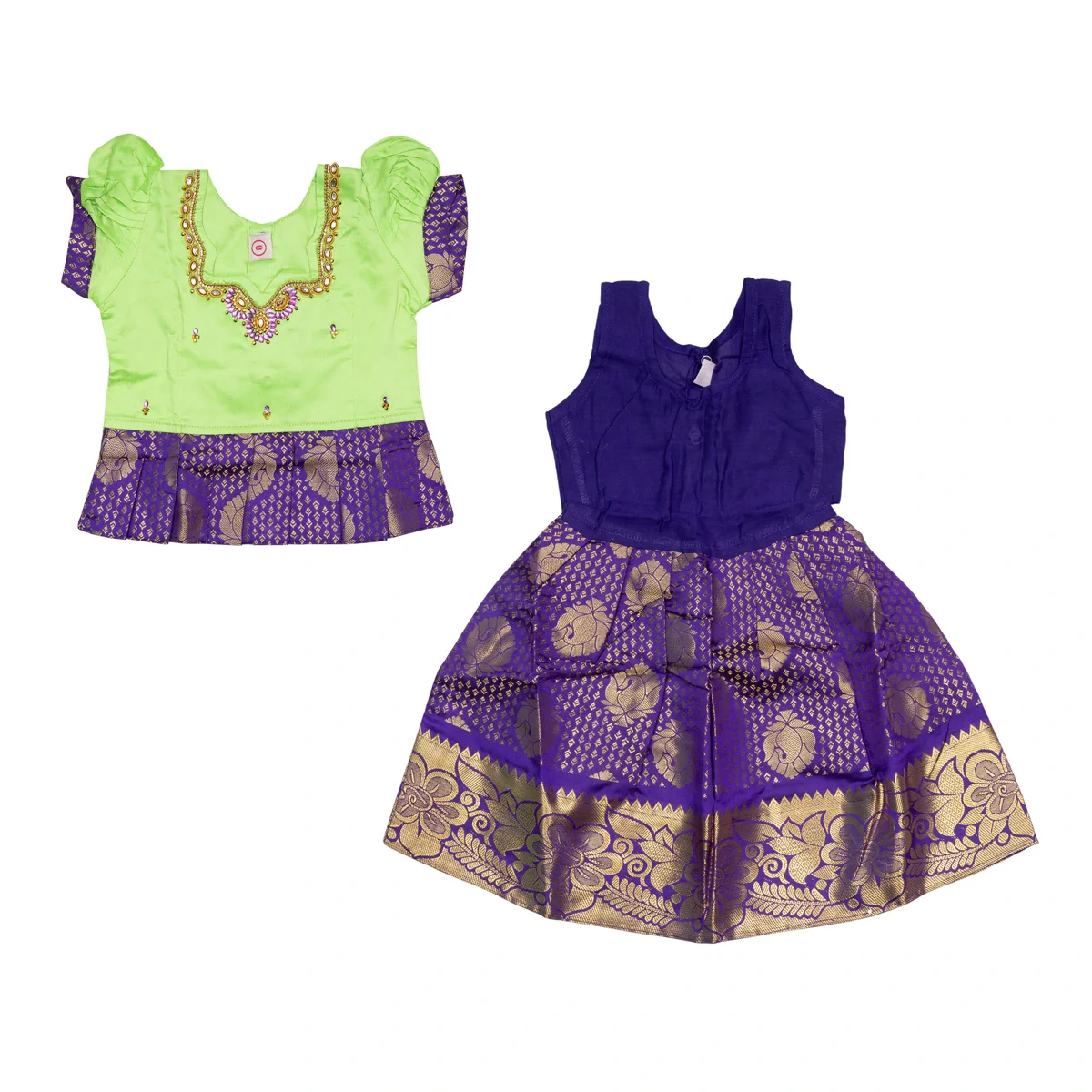 Pattu Pavadai Sattai Pair - Size 0 | Jacquard Skirt And Top/Traditional Dress For Baby Girls/ Assorted Colour - Image 6
