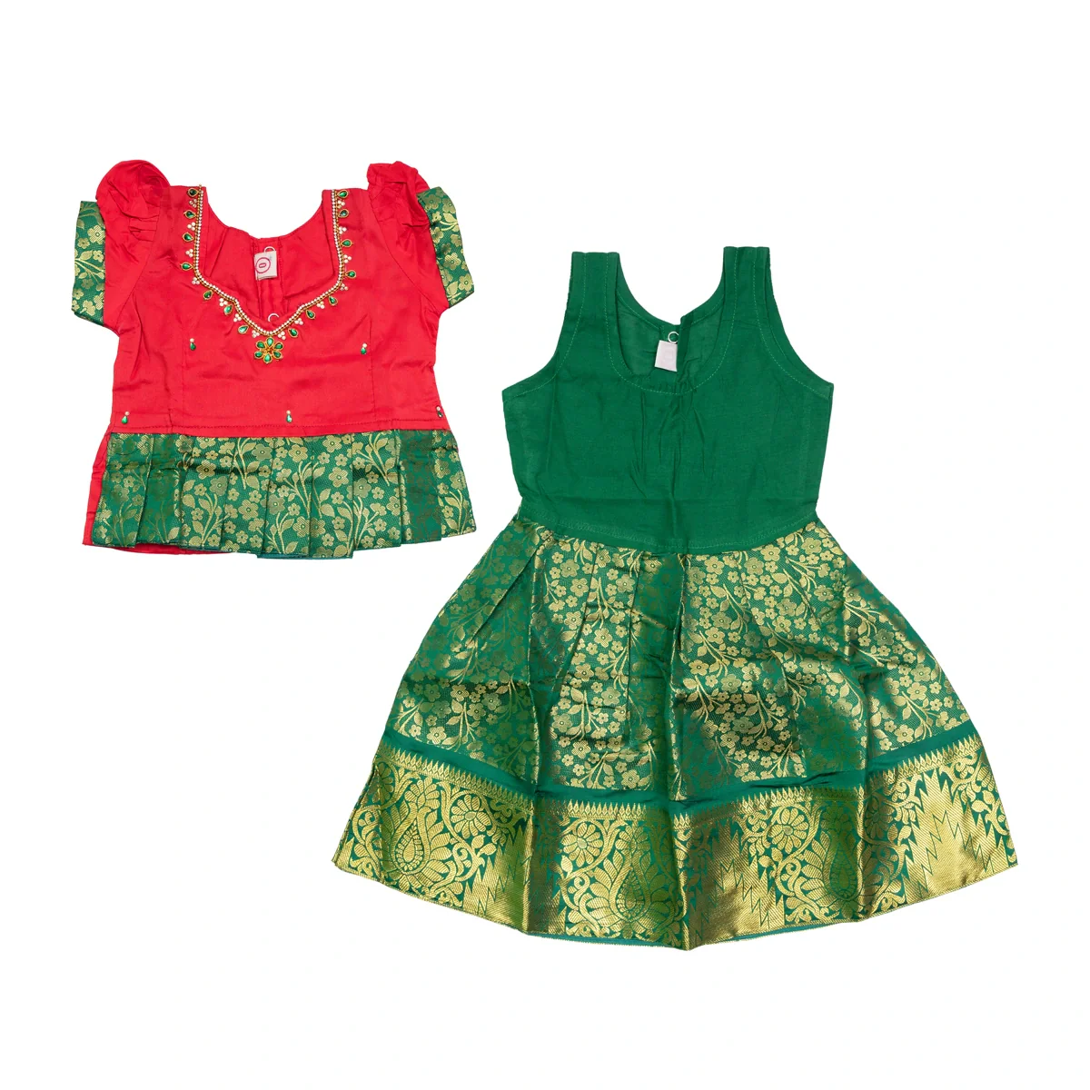Pattu Pavadai Sattai Pair - Size 0 | Jacquard Skirt And Top/Traditional Dress For Baby Girls/ Assorted Colour - Image 7