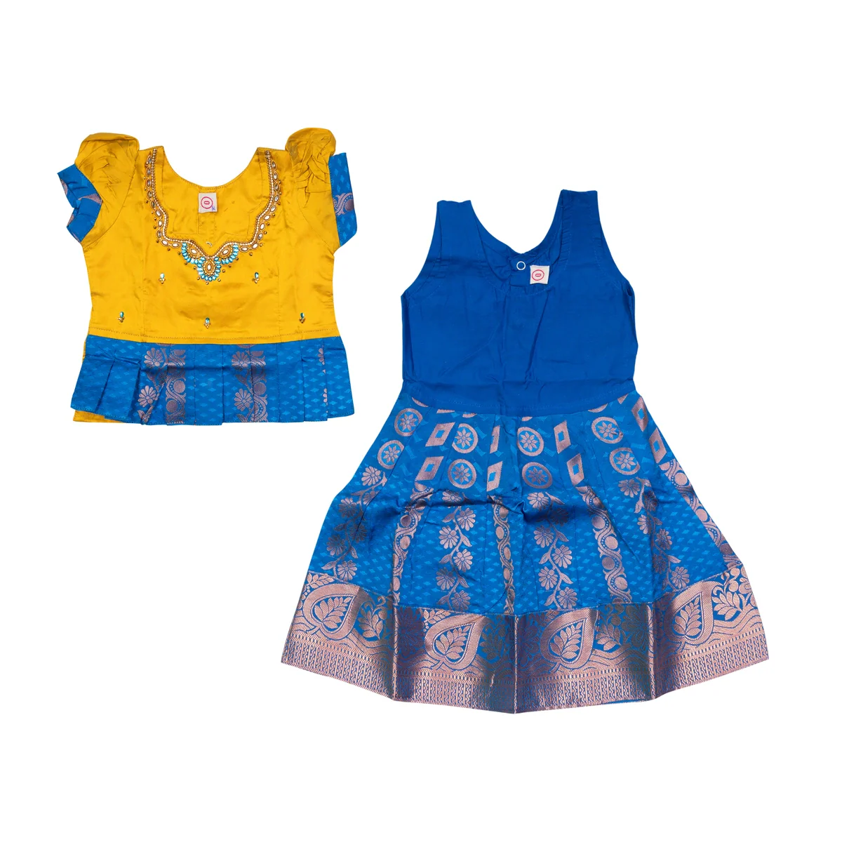 Pattu Pavadai Sattai Pair - Size 0 | Jacquard Skirt And Top/Traditional Dress For Baby Girls/ Assorted Colour - Image 8