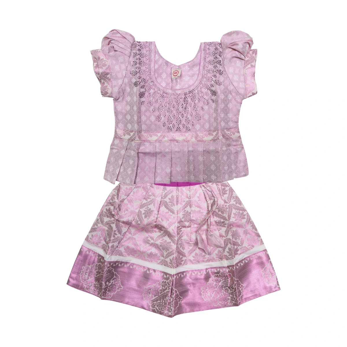 Pattu Pavadai Sattai Pair - Size 0 | Skirt And Top/ Traditional Dress For Baby Girls/ Assorted Colour & Design - Image 2