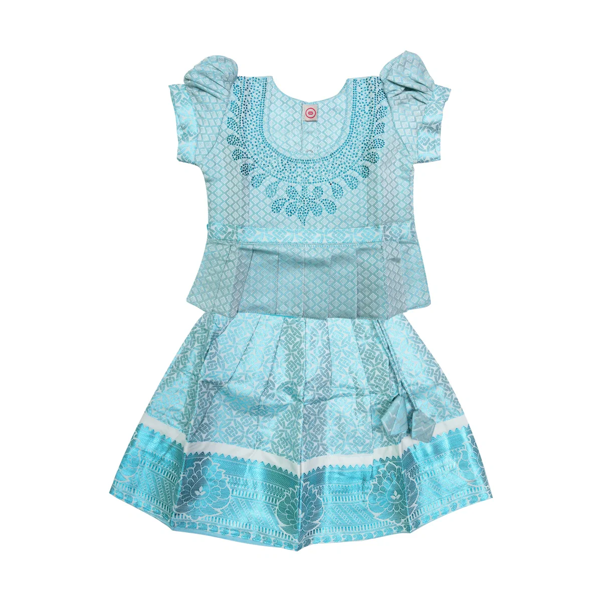 Pattu Pavadai Sattai Pair - Size 0 | Skirt And Top/ Traditional Dress For Baby Girls/ Assorted Colour & Design - Image 3