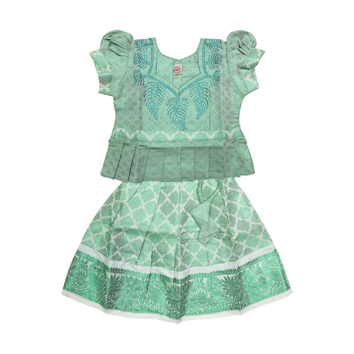 Pattu Pavadai Sattai Pair - Size 0 | Skirt And Top/ Traditional Dress For Baby Girls/ Assorted Colour & Design - Image 4