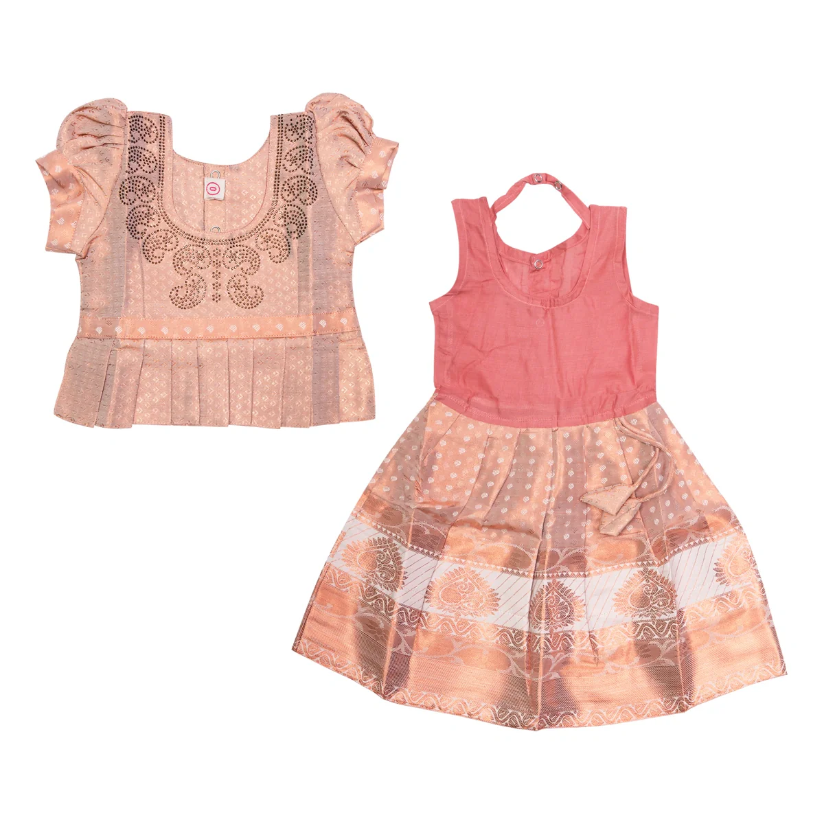 Pattu Pavadai Sattai Pair - Size 0 | Skirt And Top/ Traditional Dress For Baby Girls/ Assorted Colour & Design - Image 9