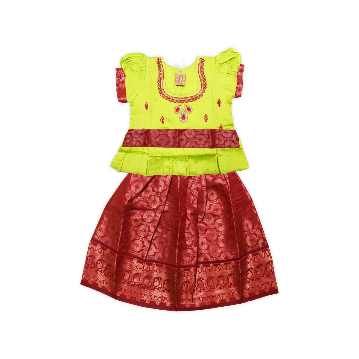 Pattu Pavadai Sattai Pair | Size 16 - 18/ Traditional Dress/ Skirt And Top For Baby Girls/ Assorted Colour - Image 2