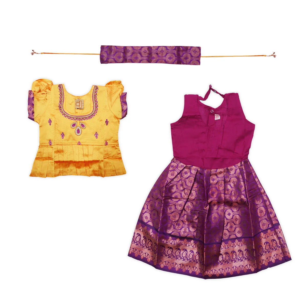 Pattu Pavadai Sattai Pair | Size 16 - 18/ Traditional Dress/ Skirt And Top For Baby Girls/ Assorted Colour - Image 3