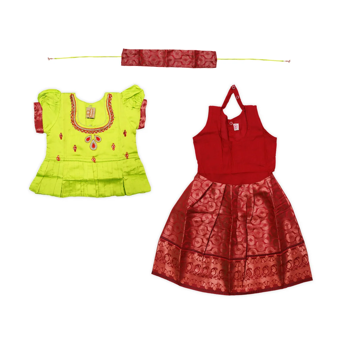 Pattu Pavadai Sattai Pair | Size 16 - 18/ Traditional Dress/ Skirt And Top For Baby Girls/ Assorted Colour - Image 6