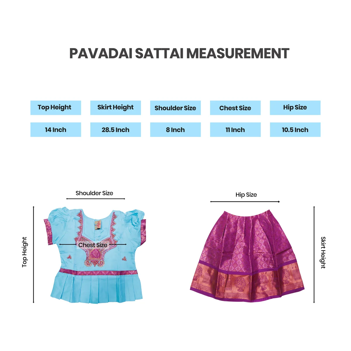 Pattu Pavadai Sattai Pair | Size 20/ Traditional Dress/ Skirt And Top For Baby Girls/ Assorted Colour - Image 15