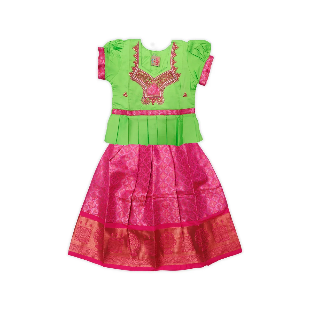 Pattu Pavadai Sattai Pair | Size 20/ Traditional Dress/ Skirt And Top For Baby Girls/ Assorted Colour - Image 3
