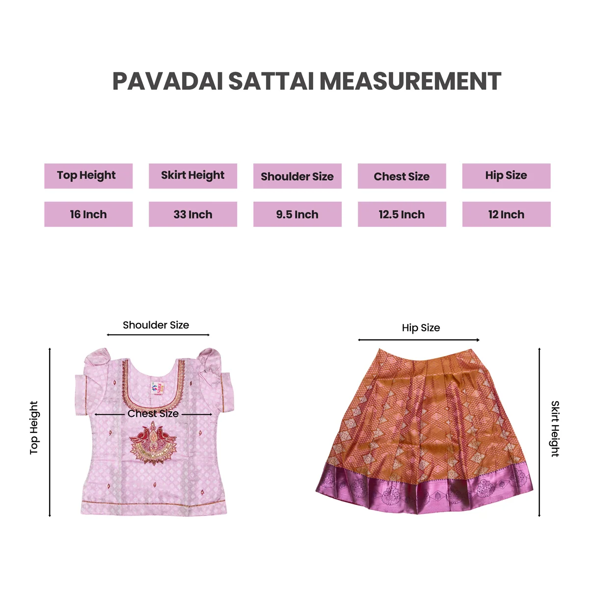 Pattu Pavadai Sattai Pair | Size 22 - 24/ Traditional Dress/ Skirt And Top For Baby Girls/ Assorted Colour - Image 10