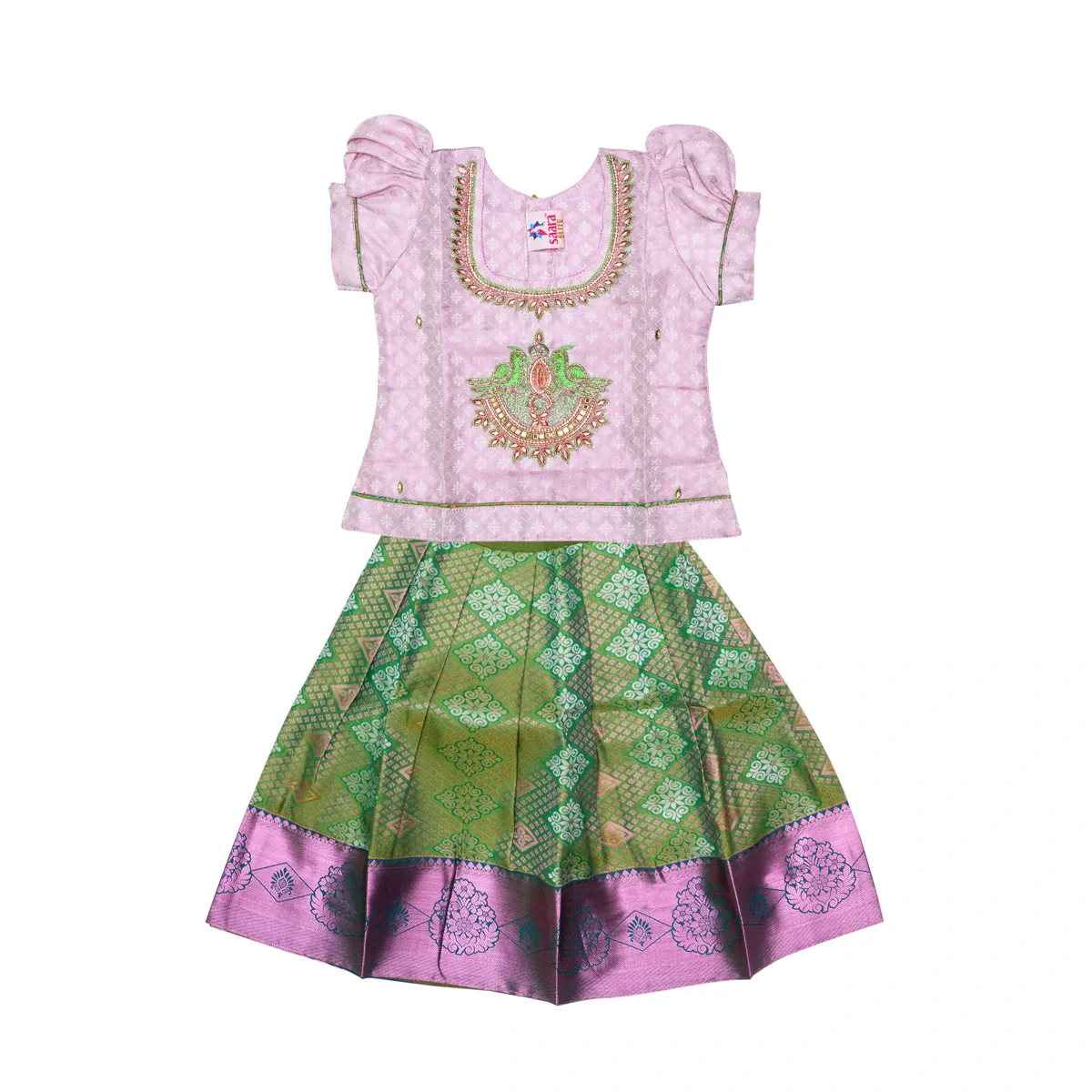 Pattu Pavadai Sattai Pair | Size 22 - 24/ Traditional Dress/ Skirt And Top For Baby Girls/ Assorted Colour - Image 3