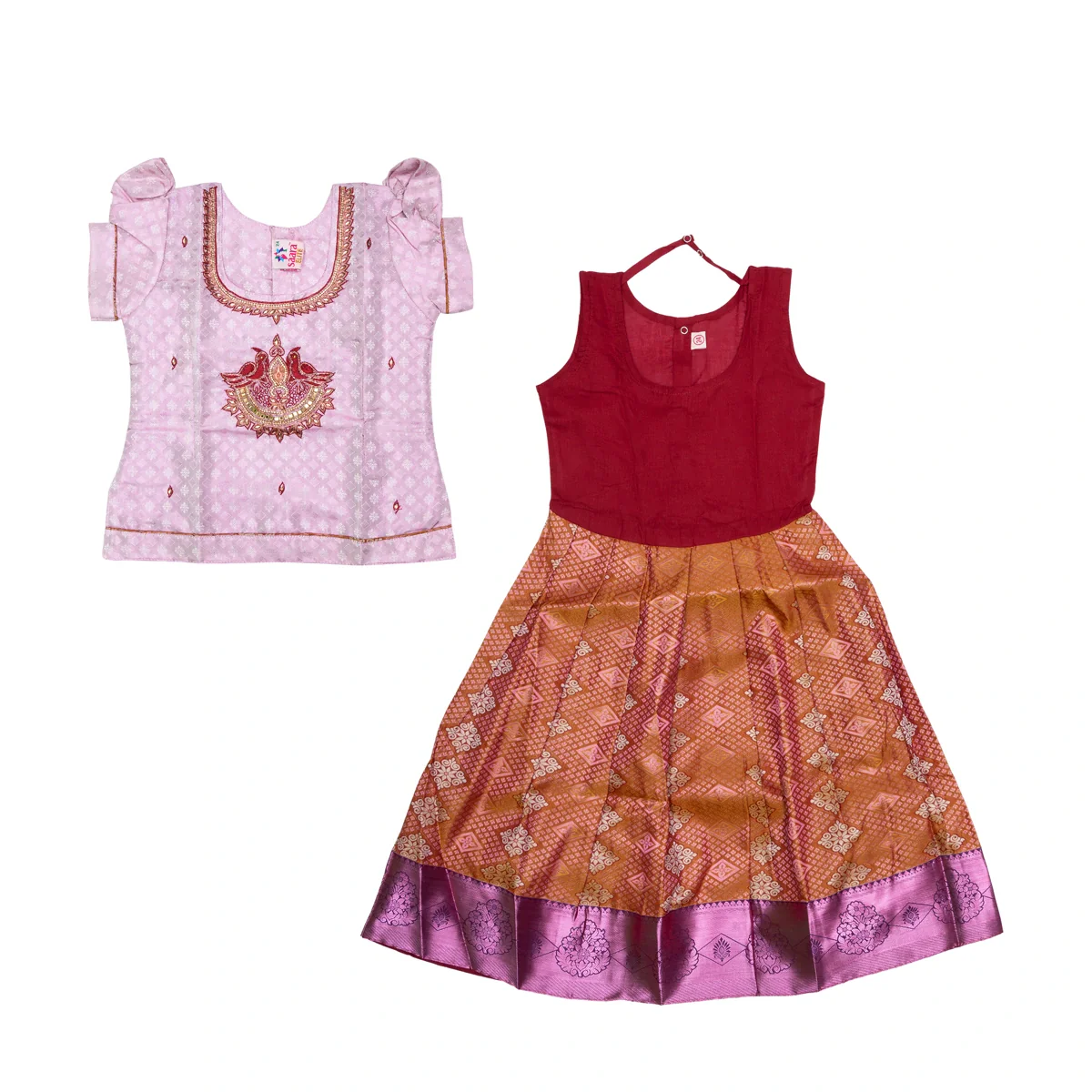 Pattu Pavadai Sattai Pair | Size 22 - 24/ Traditional Dress/ Skirt And Top For Baby Girls/ Assorted Colour - Image 4