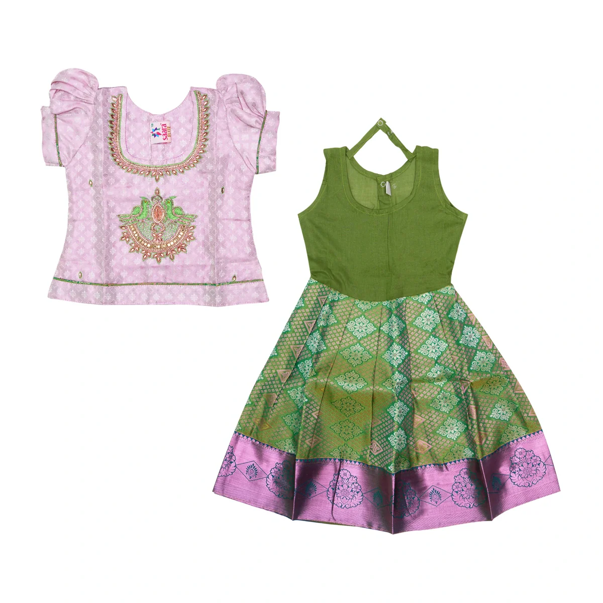 Pattu Pavadai Sattai Pair | Size 22 - 24/ Traditional Dress/ Skirt And Top For Baby Girls/ Assorted Colour - Image 5