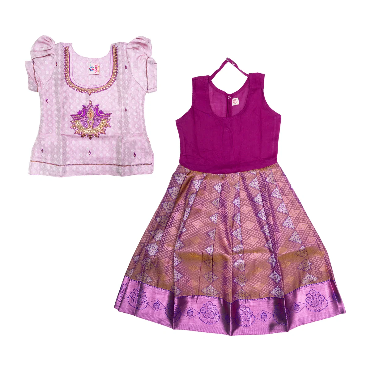 Pattu Pavadai Sattai Pair | Size 22 - 24/ Traditional Dress/ Skirt And Top For Baby Girls/ Assorted Colour - Image 6