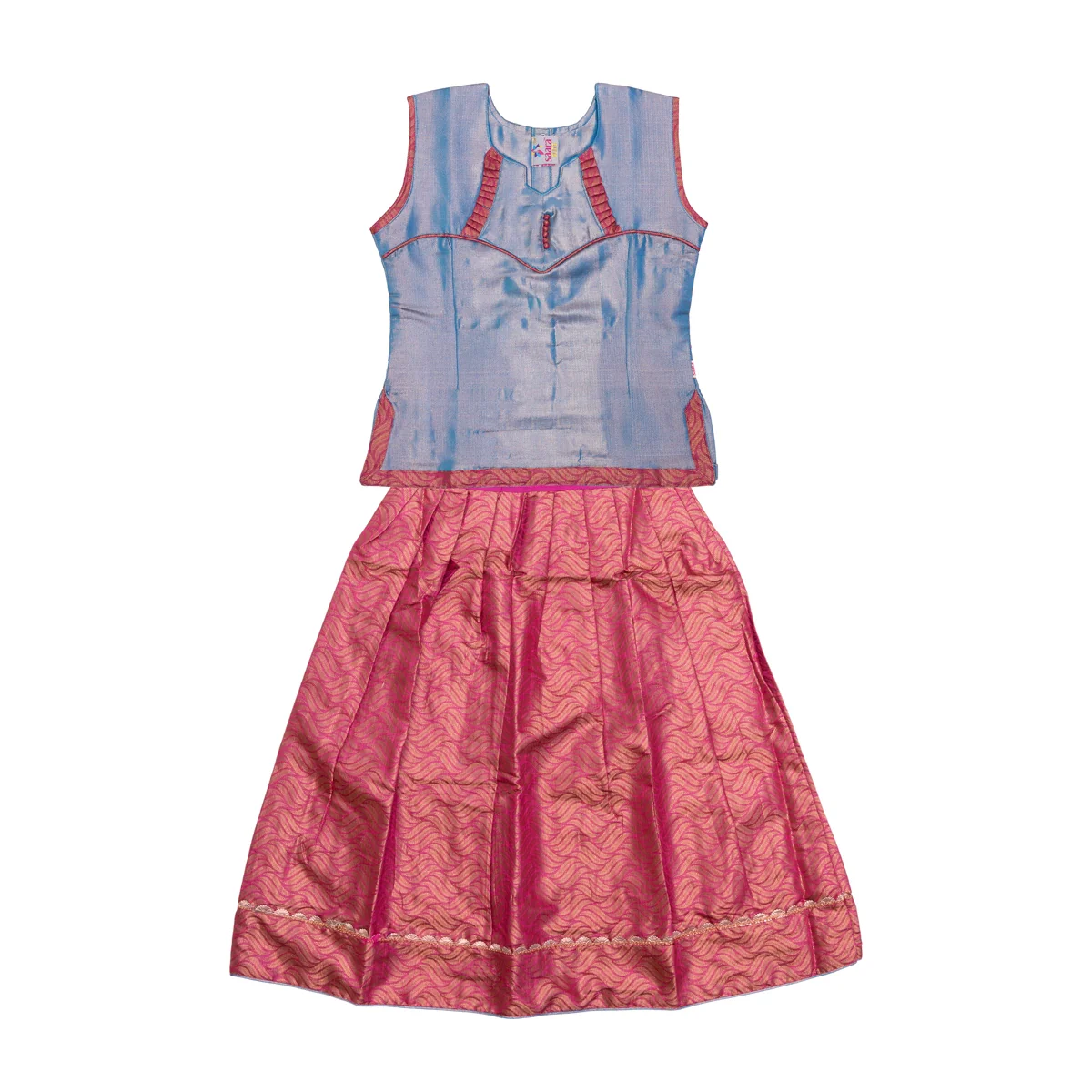 Pattu Pavadai Sattai Pair | Size 26 - 28/ Traditional Dress/ Skirt And Top For Baby Girls/ Assorted Colour - Image 3