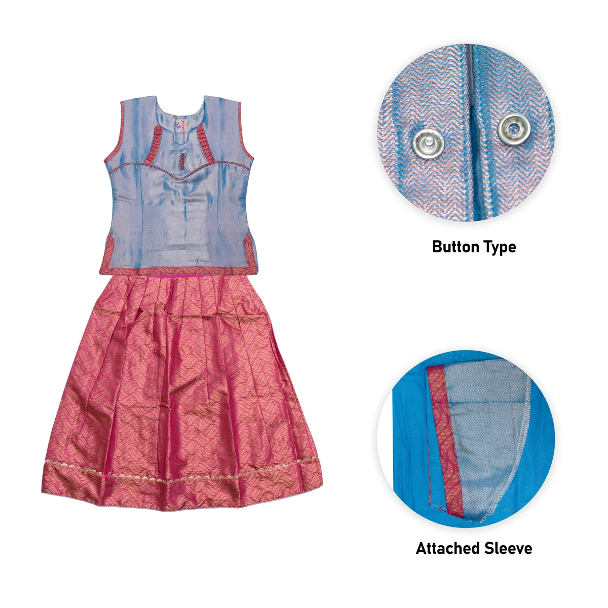 Pattu Pavadai Sattai Pair | Size 26 - 28/ Traditional Dress/ Skirt And Top For Baby Girls/ Assorted Colour - Image 5