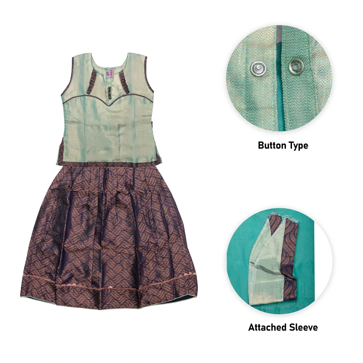 Pattu Pavadai Sattai Pair | Size 26 - 28/ Traditional Dress/ Skirt And Top For Baby Girls/ Assorted Colour - Image 9