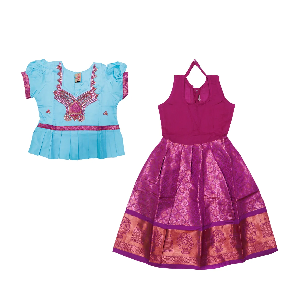 Pattu Pavadai Sattai Pair | Size 26 - 28/ Traditional Dress/ Skirt And Top For Baby Girls/ Assorted Colour - Image 10