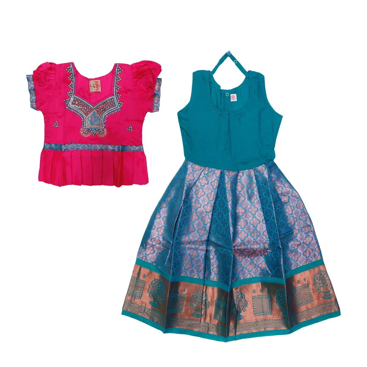 Pattu Pavadai Sattai Pair | Size 26 - 28/ Traditional Dress/ Skirt And Top For Baby Girls/ Assorted Colour - Image 11
