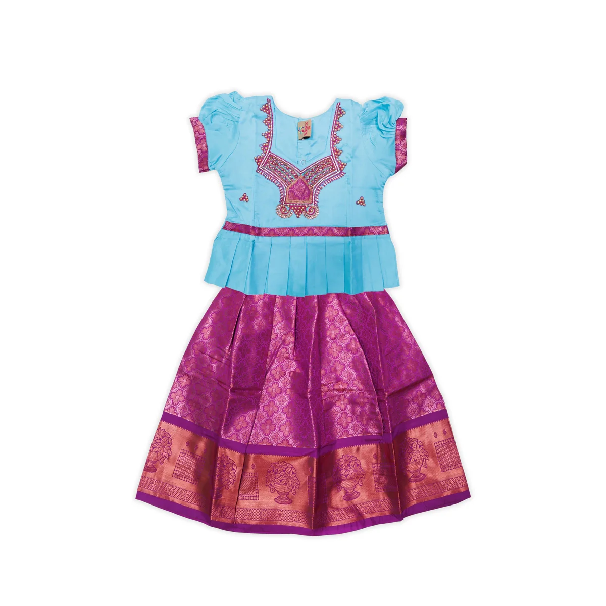 Pattu Pavadai Sattai Pair | Size 26 - 28/ Traditional Dress/ Skirt And Top For Baby Girls/ Assorted Colour - Image 2