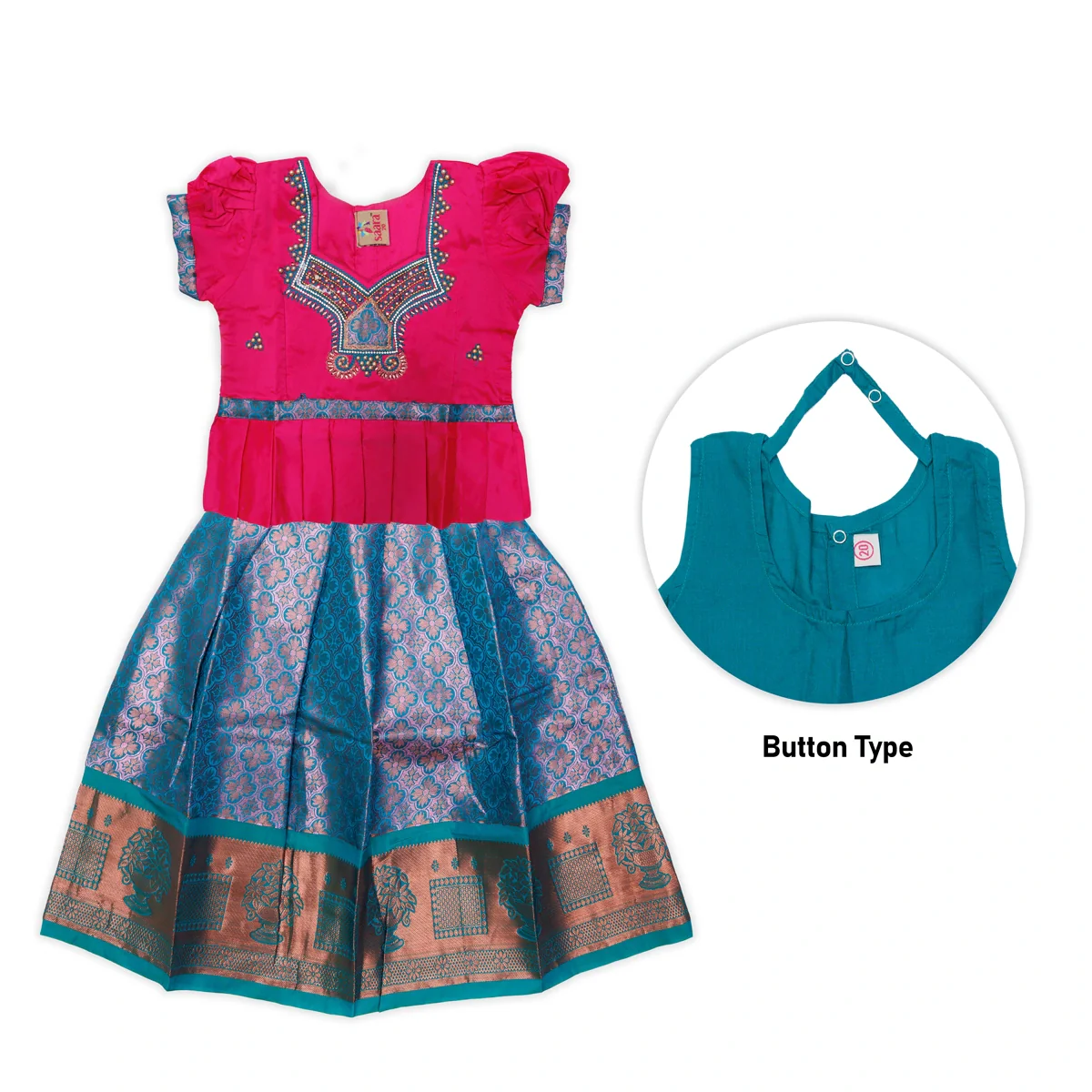 Pattu Pavadai Sattai Pair | Size 26 - 28/ Traditional Dress/ Skirt And Top For Baby Girls/ Assorted Colour - Image 5