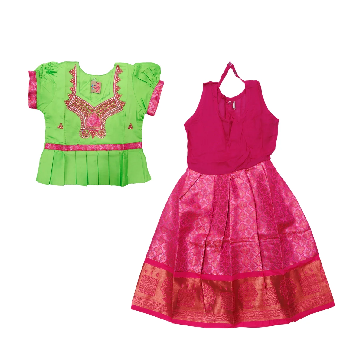 Pattu Pavadai Sattai Pair | Size 26 - 28/ Traditional Dress/ Skirt And Top For Baby Girls/ Assorted Colour - Image 8