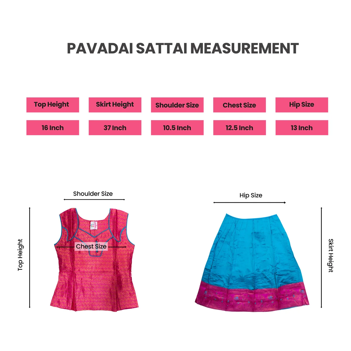 Pattu Pavadai Sattai Pair | Size 26-28/ Traditional Dress/ Skirt And Top For Baby Girls/ Assorted Colour - Image 10