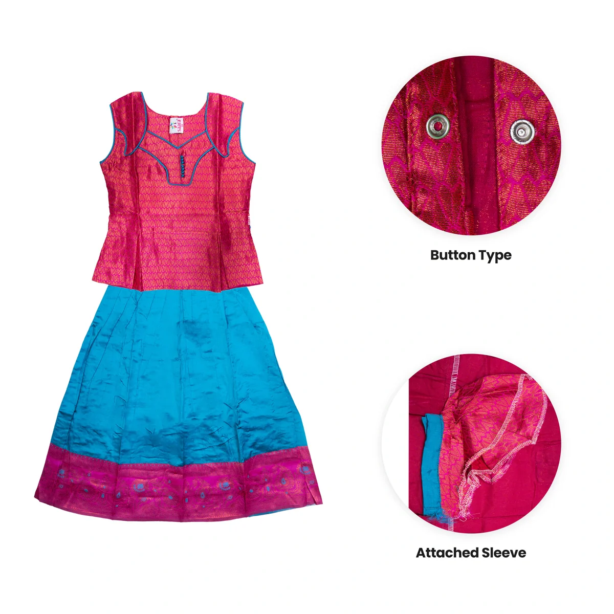 Pattu Pavadai Sattai Pair | Size 26-28/ Traditional Dress/ Skirt And Top For Baby Girls/ Assorted Colour - Image 4