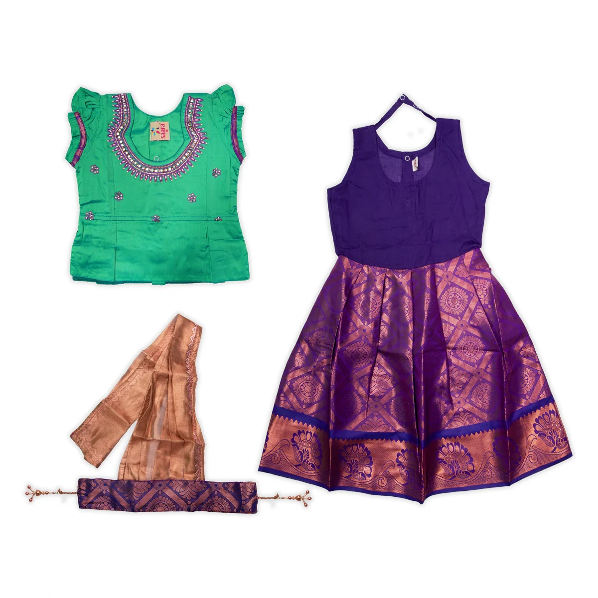 Pattu Pavadai Sattai- Size 16-18 | Skirt And Top/Pattu Lehenga/South Indian Dress For Functions/ Assorted Colour - Image 11