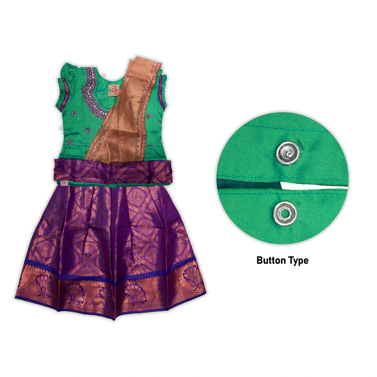Pattu Pavadai Sattai- Size 16-18 | Skirt And Top/Pattu Lehenga/South Indian Dress For Functions/ Assorted Colour - Image 12