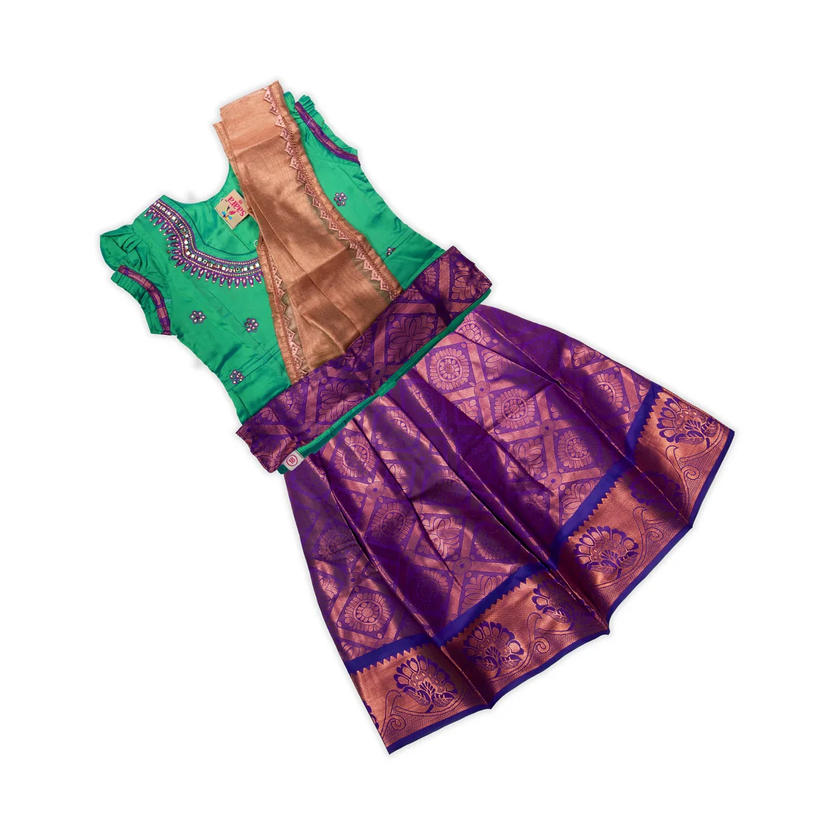 Pattu Pavadai Sattai- Size 16-18 | Skirt And Top/Pattu Lehenga/South Indian Dress For Functions/ Assorted Colour - Image 2