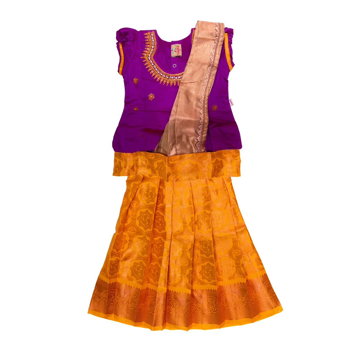 Pattu Pavadai Sattai- Size 16-18 | Skirt And Top/Pattu Lehenga/South Indian Dress For Functions/ Assorted Colour - Image 3