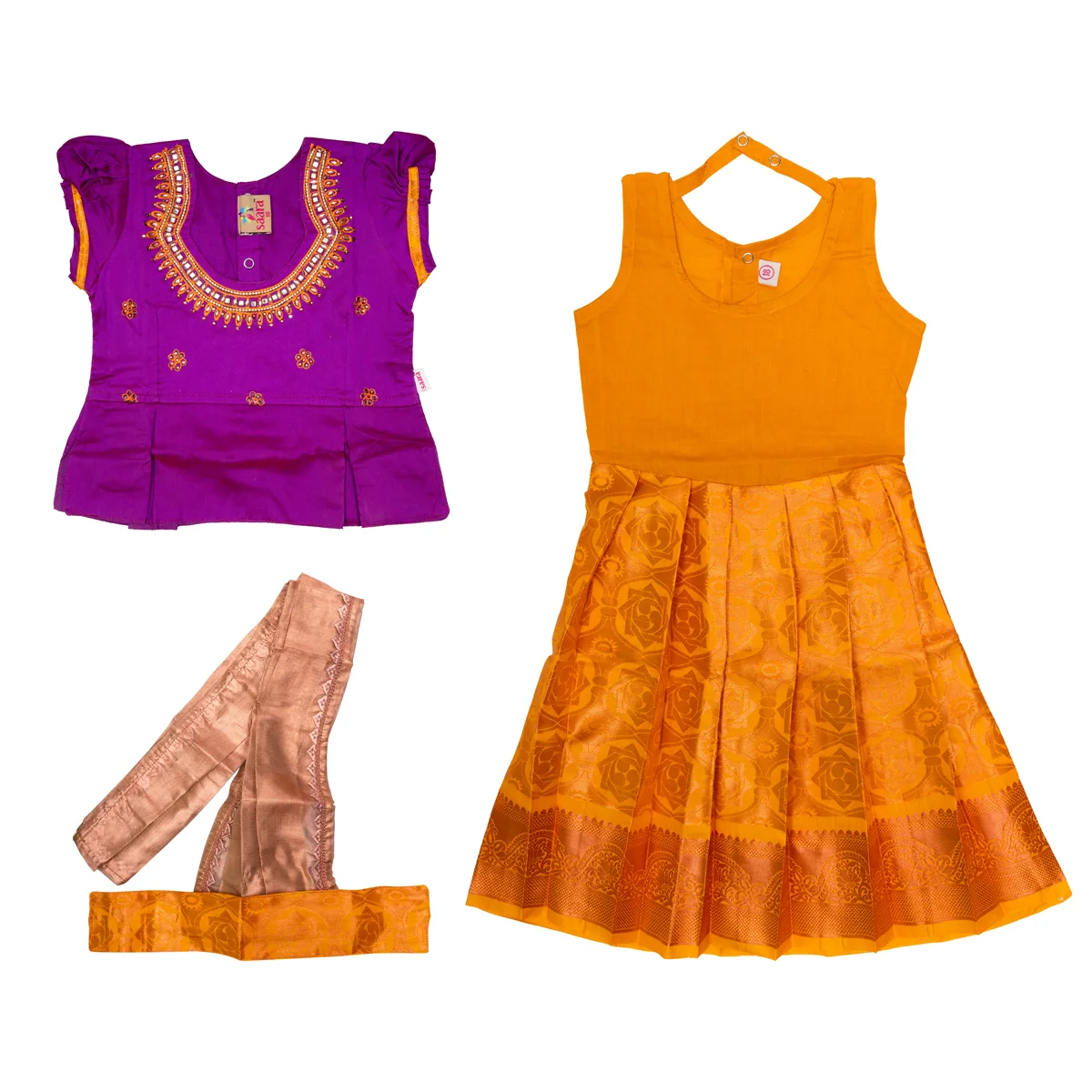Pattu Pavadai Sattai- Size 16-18 | Skirt And Top/Pattu Lehenga/South Indian Dress For Functions/ Assorted Colour - Image 8