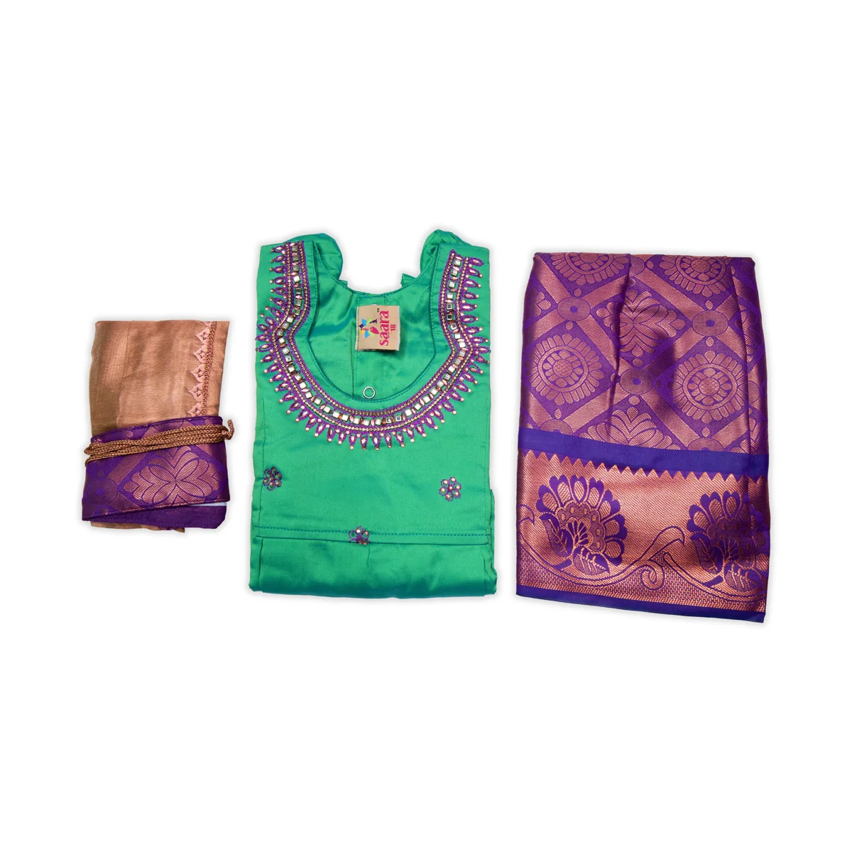 Pattu Pavadai Sattai- Size 16-18 | Skirt And Top/Pattu Lehenga/South Indian Dress For Functions/ Assorted Colour - Image 9