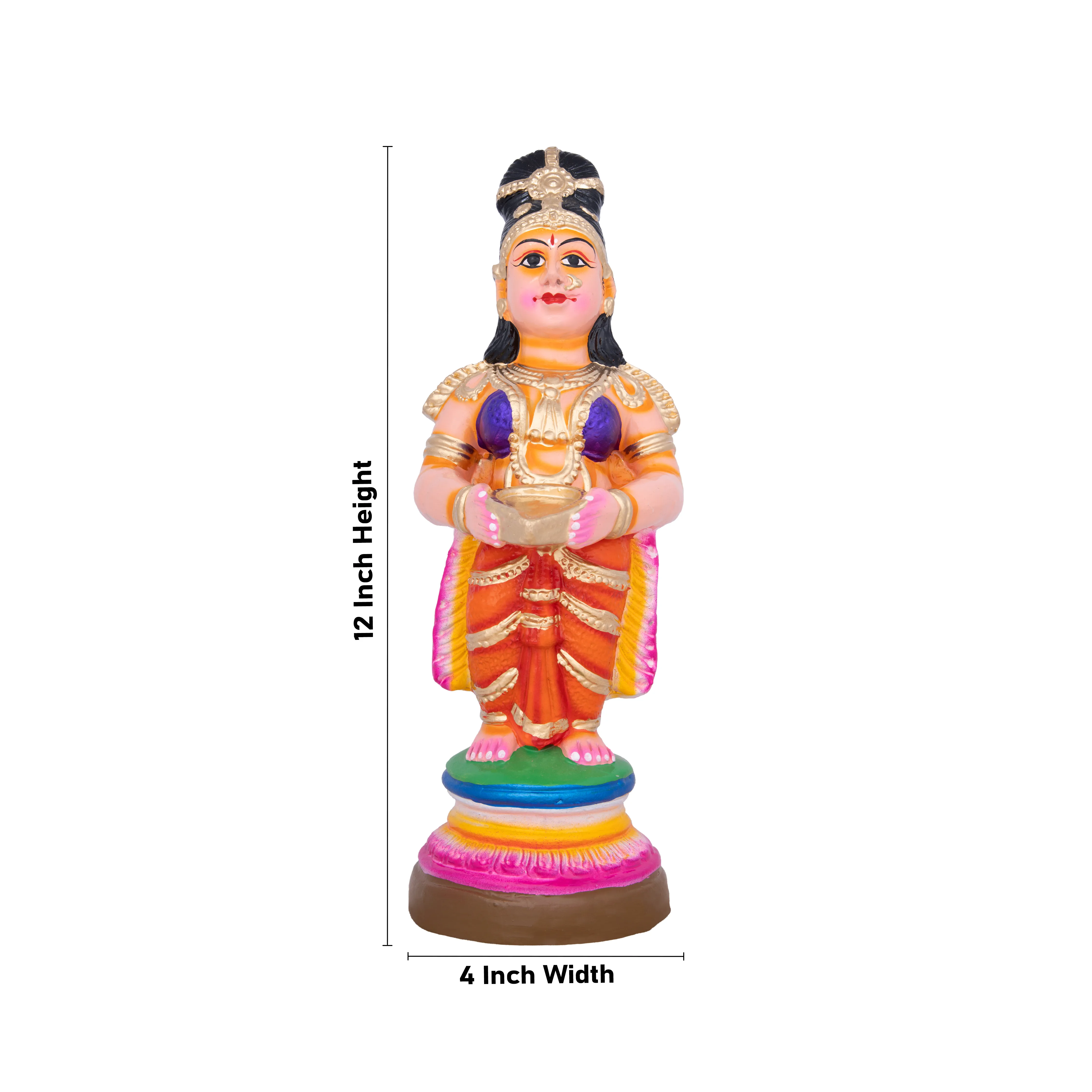 Pavai Vilakku Clay Golu Bommai Pair - 12 x 4 Inches | Giri Golu Doll/ Navaratri Golu Bomma/Gombe/Bommai - Image 5