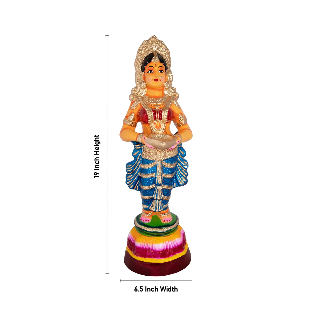 Pavai Vilakku Paper Mache Golu Bommai Pair - 19 X 6.5 Inches | Giri Golu Doll/ Navaratri Gombe/ Navratri Decor - Image 3