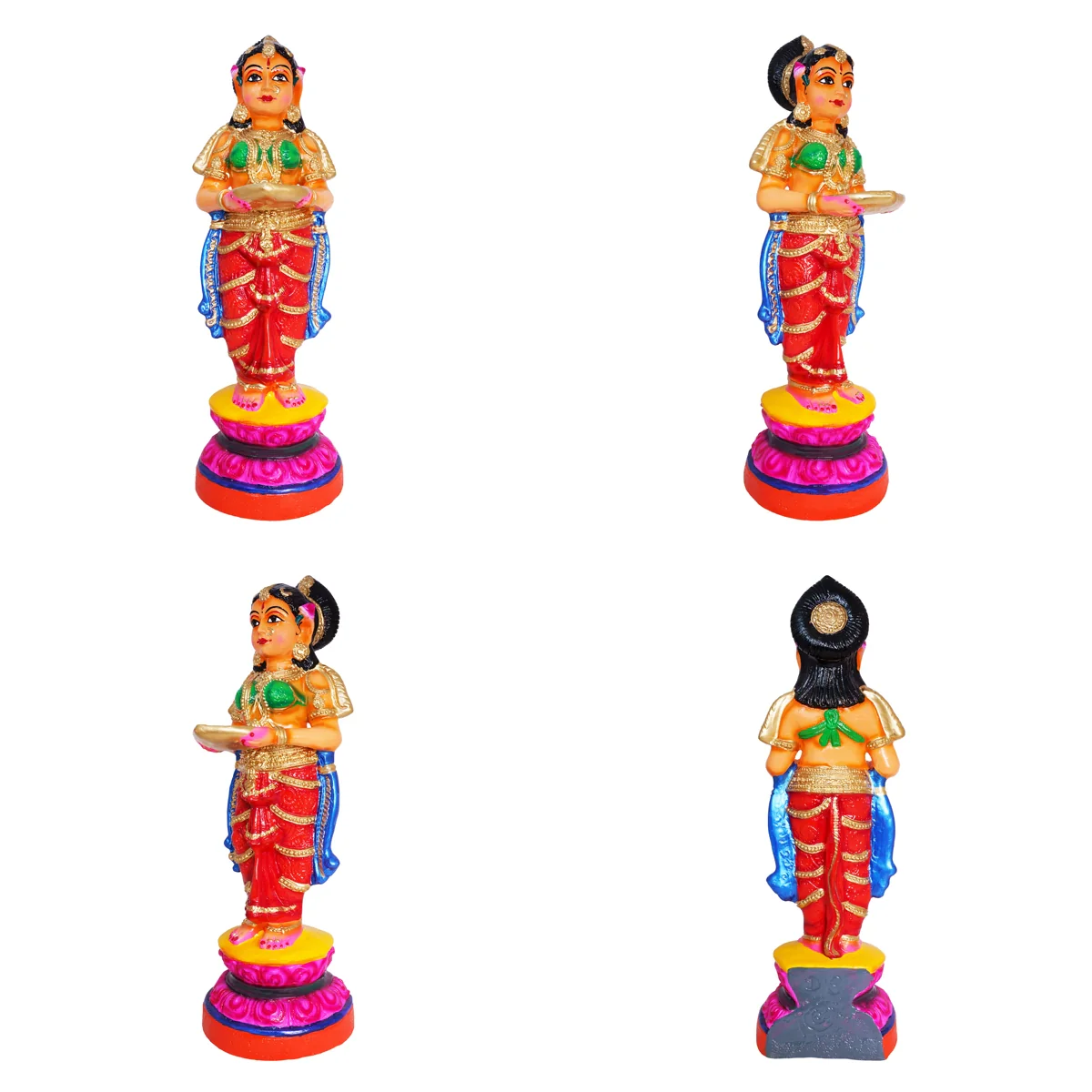 Pavai Vilakku Paper Mache Golu Bommai Pair - 24 X 7 Inches | Giri Golu Doll/ Navaratri Gombe/ Navratri Decor - Image 2