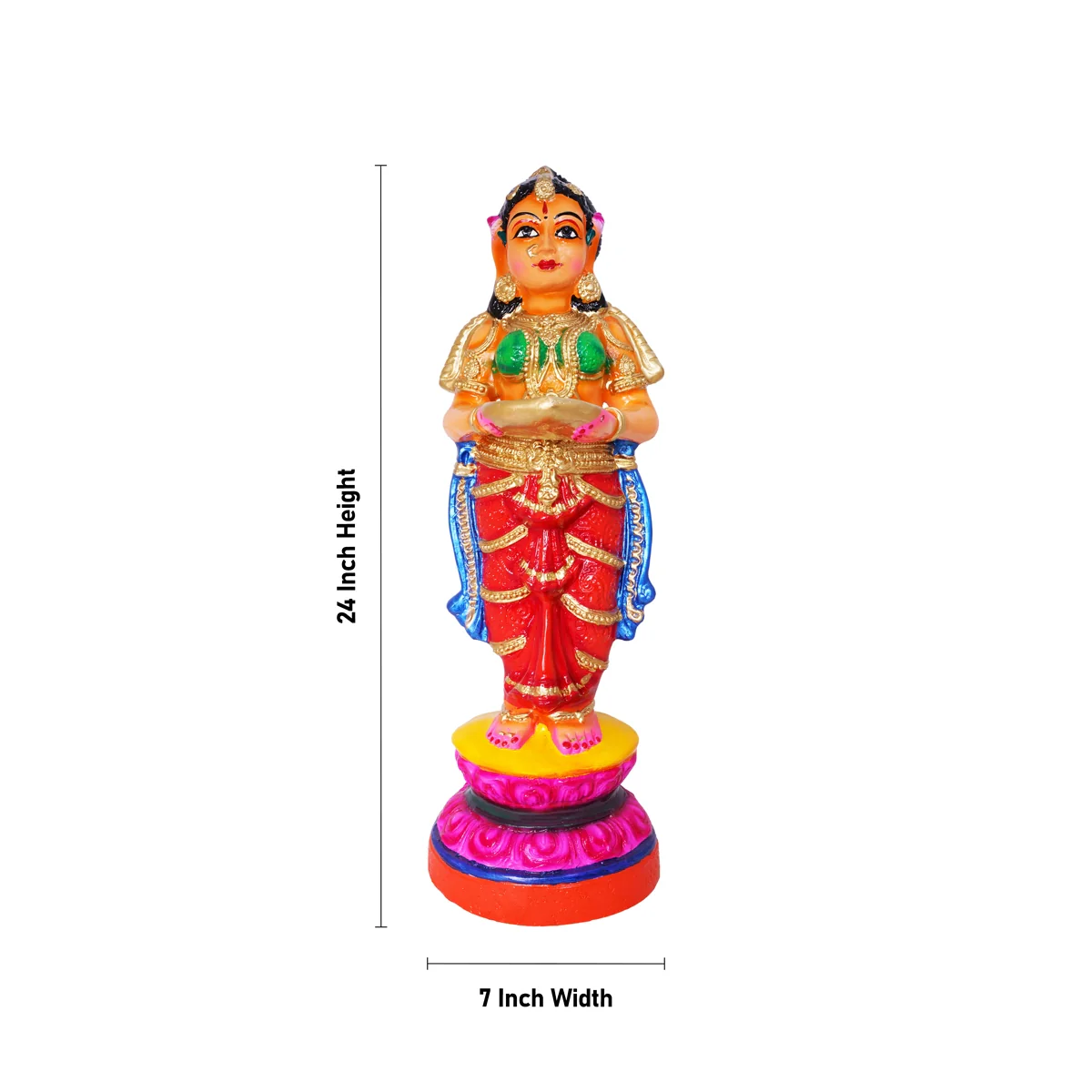 Pavai Vilakku Paper Mache Golu Bommai Pair - 24 X 7 Inches | Giri Golu Doll/ Navaratri Gombe/ Navratri Decor - Image 3