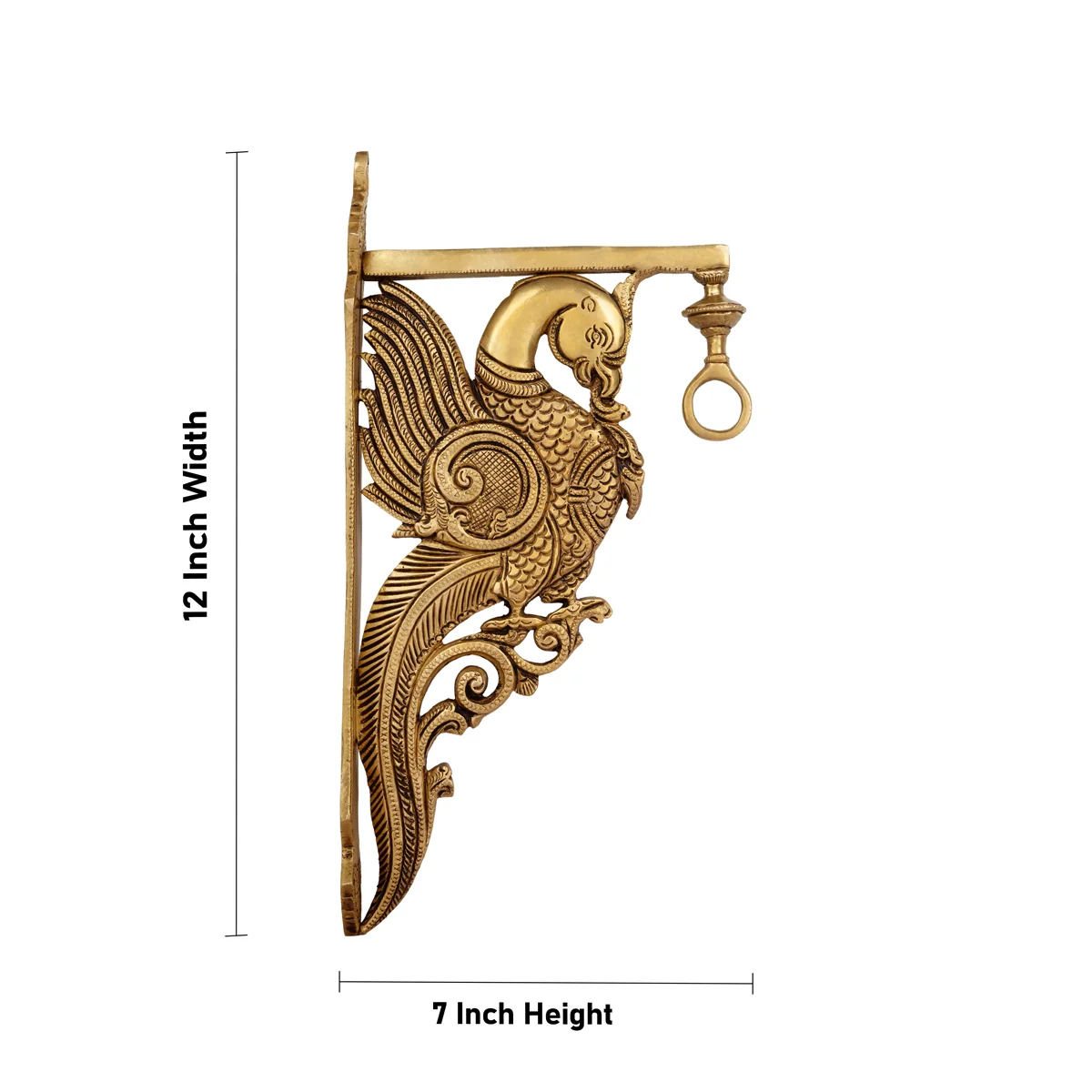 Peacock Design Brass Wall Hanging Bracket- 7 x 12 Inches | Antique Polish Wall Hanger Bracket For Hanging Bells - Image 2