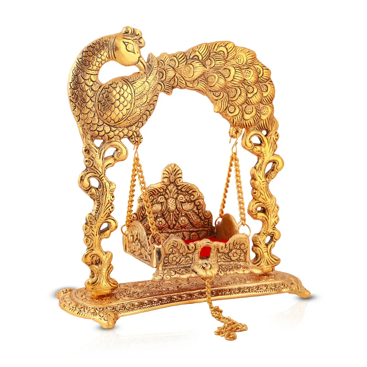 Peacock Jhula - 9 x 9 Inches | Laddu Gopal Jhula/ Aluminium Krishna Jhula for Deity/ 590 Gms Approx - Image 3