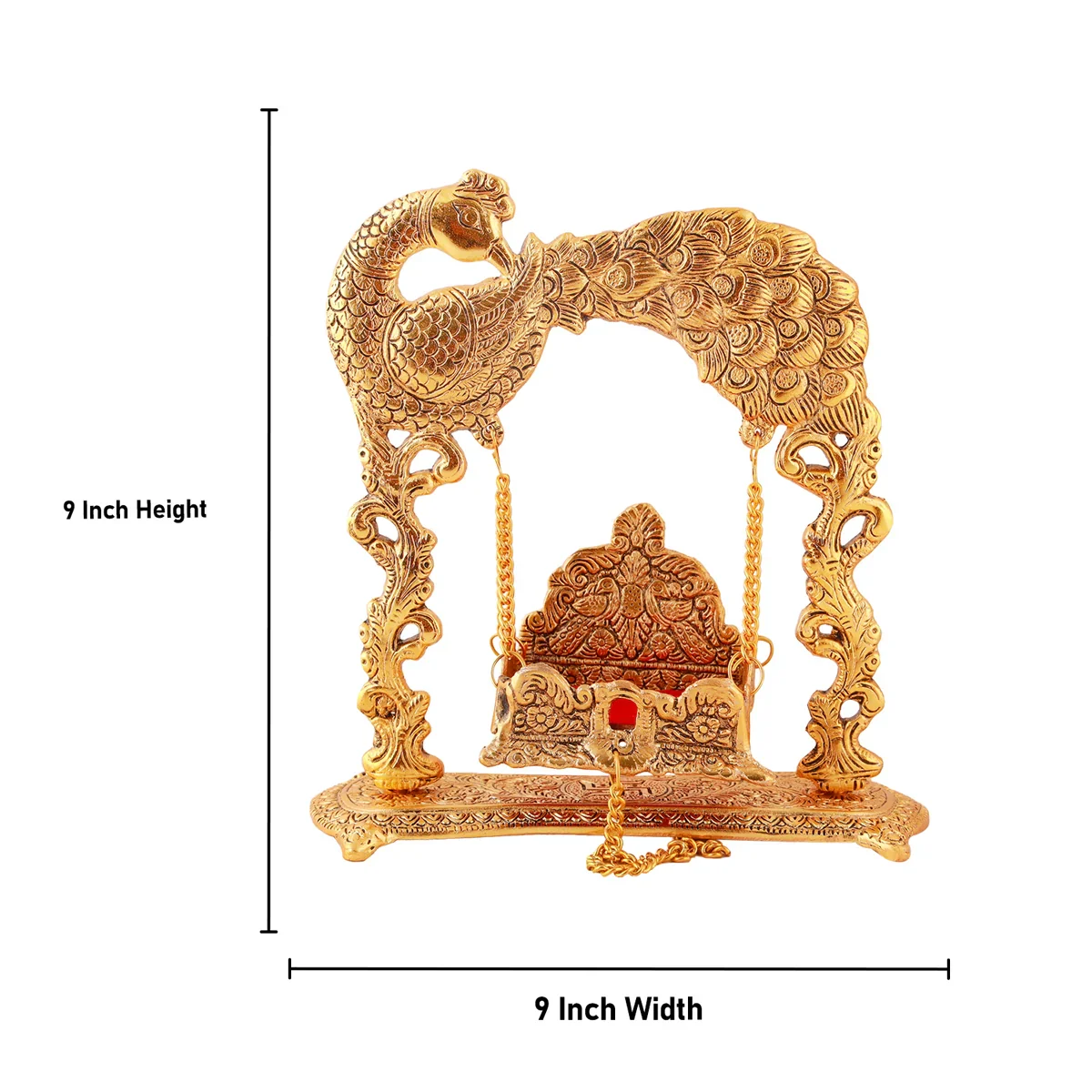 Peacock Jhula - 9 x 9 Inches | Laddu Gopal Jhula/ Aluminium Krishna Jhula for Deity/ 590 Gms Approx - Image 4