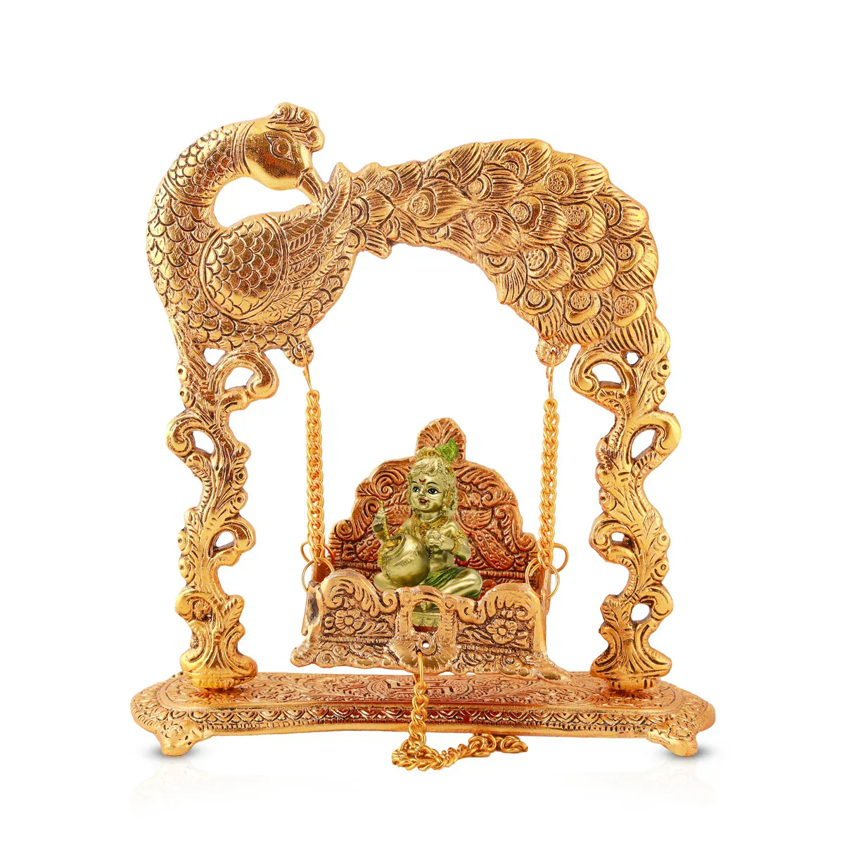 Peacock Jhula - 9 x 9 Inches | Laddu Gopal Jhula/ Aluminium Krishna Jhula for Deity/ 590 Gms Approx - Image 5