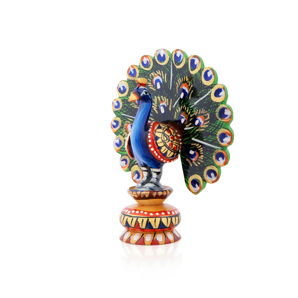 Peacock Statue - 3 x 2 Inches | Wooden Statue/ Painted Dancing Peacock Sculpture for Home Decor - Image 3
