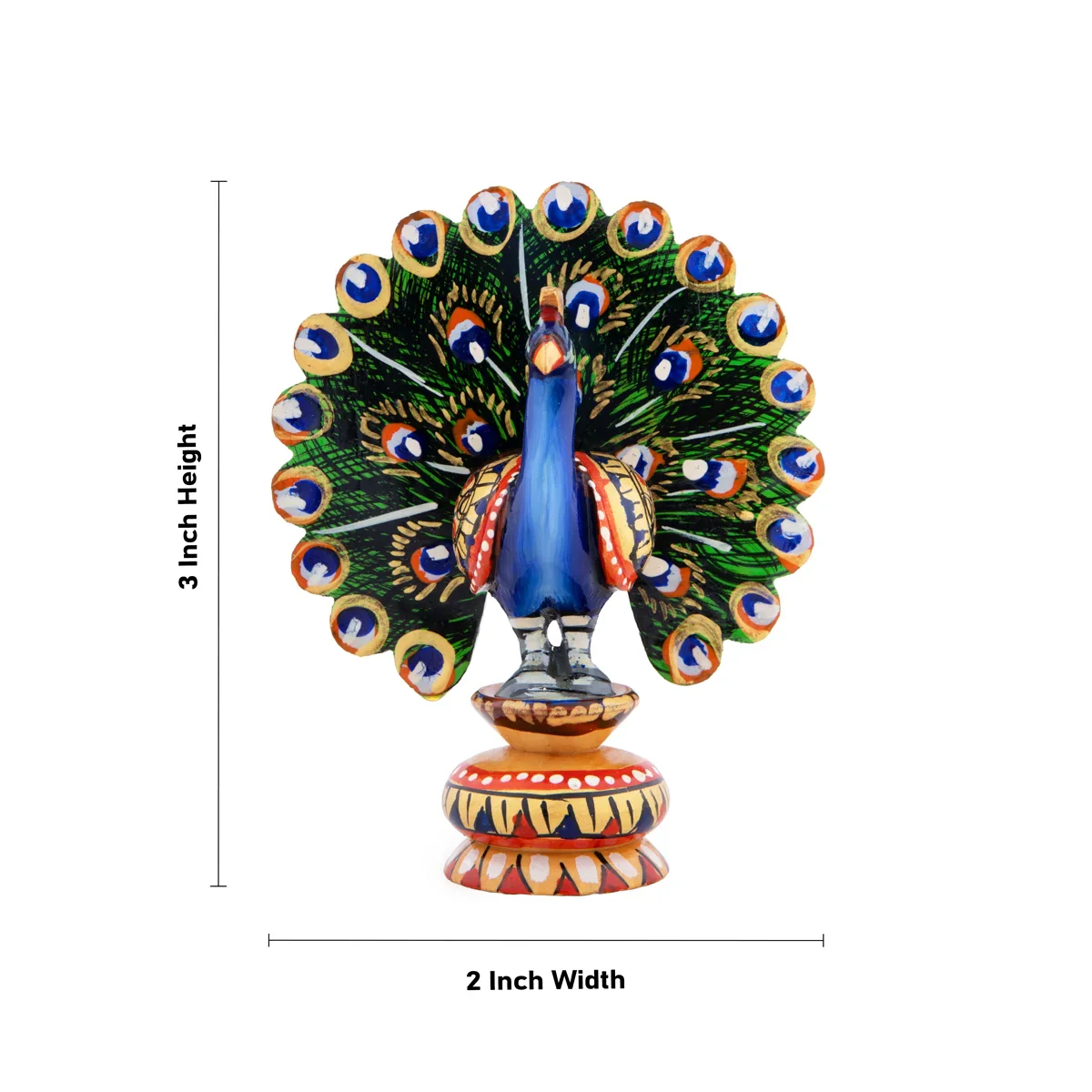 Peacock Statue - 3 x 2 Inches | Wooden Statue/ Painted Dancing Peacock Sculpture for Home Decor - Image 5