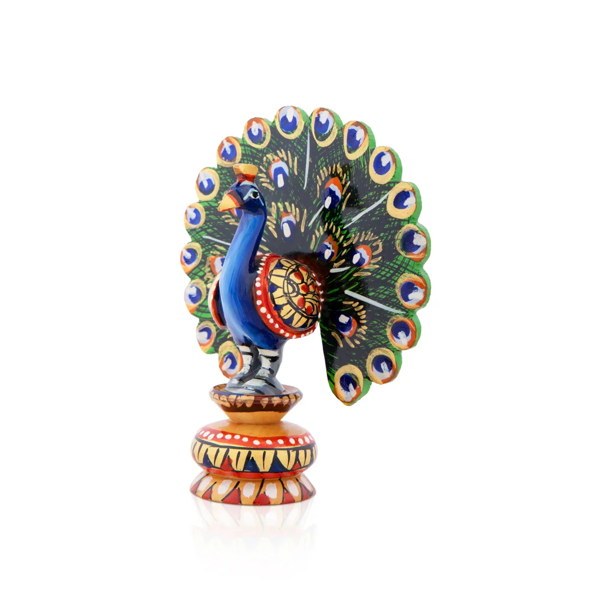 Peacock Statue - 4 x 2.5 Inches | Wooden Statue/ Painted Dancing Peacock Sculpture for Home Decor - Image 3