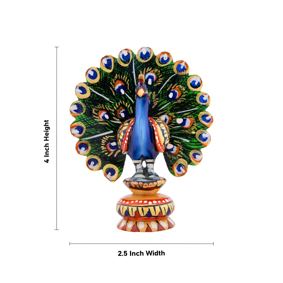 Peacock Statue - 4 x 2.5 Inches | Wooden Statue/ Painted Dancing Peacock Sculpture for Home Decor - Image 5